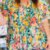 Multicolor Plus Size Ruffled Short Sleeve Floral Blouse