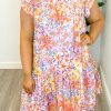 Multicolor Floral Print Ruffled Short Sleeve Plus Size Dress