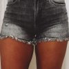 Gray Acid Wash Raw Edge Skinny Denim Shorts