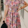 Floral Print Short Sleeve A-line Dress