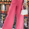 Rose Textured Wide Leg Drawstring High Waist Pants