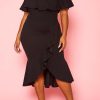 Black Ruffled Off Shoulder High Low Plus Size Dress