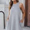 Gray Crisscross Cut-out Back Knit Sleeveless Dress - Sexy And Cool For Summer