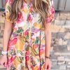 Multicolor Floral Print Short Sleeve Shirt Dress