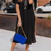 Black Solid Color Short Sleeve Ruffled T-shirt Dress