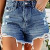 Sky Blue Distressed Raw Edge Jean Shorts - Fashionable And Chic