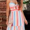 Multicolor Striped Print Knotted Cutout Sleeveless Dress