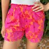 Pink Floral Print Smocked Waist Shorts - Perfect For Summer Vacation