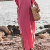 Pink Crew Neck Bat Sleeve Maxi T-shirt Dress