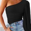 Black One Shoulder Mesh Long Sleeve Bodysuit