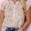 Multicolor Plus Size Floral Mandarin Collar Blouse