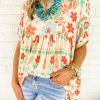 Apricot Ethnic Floral Print Rolled Sleeve Babydoll Top