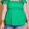 Green Ruffle Tiered Short Sleeve Plus Size Babydoll Top