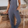 Gray Distressed Trim Crinkle Pocketed Jumpsuit