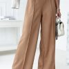 Khaki Elastic Waistband Wide Leg Pants