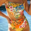 Multicolor Floral Print Overlap Bikini High Waist Swimsuit