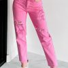 Pink Star Shape Patchwork Mid Waist Straight Leg Jeans