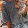 Gray Vintage Cold Shoulder Textured Loose Top