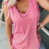 Flattering Pink Seamed V Neck Tank Top For Versatile Daily Wear