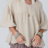 Beige Textured Bubble Sleeves Top - Casual Style For Daily Occasions