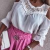 White Lace Patchwork Cold Shoulder 3/4 Sleeve Blouse