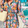 Multicolor Floral Buttoned Collared Long Sleeve Mini Dress