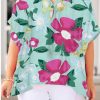 Green Floral V Neck Half Sleeve Plus Size Blouse