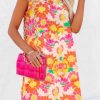 Orange Shirred Neck Summer Floral Dress