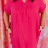 Rosy Plus Size Ruched V Neck Pocket Mini Dress For Daily Wear