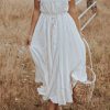 White Swiss Dot Spaghetti Straps Ruffled Maxi Dress