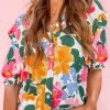 Multicolor Floral Print Ruffle Trim Puff Sleeve Shirt