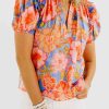 Multicolor Floral Bubble Sleeve V-Neck Plus Size Blouse