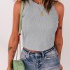 Gray Rib Knit Crew Neck Sleeveless Crop Top