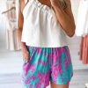 Sky Blue Abstract Print Elastic Waist Pocket Wide-Leg Shorts