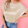 Elegant Apricot Solid Color Short Sleeve T Shirt For Daily Wear