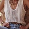 White Lace Crochet Open Back U Neck Tank Top