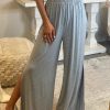 Gray Side Slits Wide Leg High Waist Pants