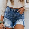 Blue High Waist Distressed Fringed Cut Off Shorts