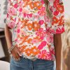 Multicolor Boho Flower Print Puff Short Sleeve Top