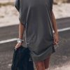 Gray Bat Sleeve T-shirt Dress With Slits