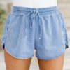 Sky Blue Side Slit Drawstring Denim Shorts