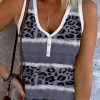 Gray Ribbed Leopard Tie Dye Snap Button Tank Top