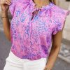 Purple Lace Up Ruffle Leopard Print Top - Elegant Style For Daily Occasions