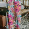 Multicolor Flower Print Pocketed Drawstring Waist Wide Leg Pants