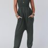 Gray Smocked Ruffled Straps High Waist Sleeveless Jumpsuit