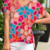 Pink Abstract Print V Neck Dolman Blouse