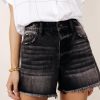 Black Vintage Washed High Waist Frayed Cutoff Denim Shorts