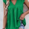 Green V Neck Flutter Sleeveless Top