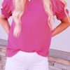 Charming Rose Solid Color Smocked Puff Sleeve Blouse