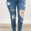 Blue Plus Size Distressed Ripped Skinny Jeans